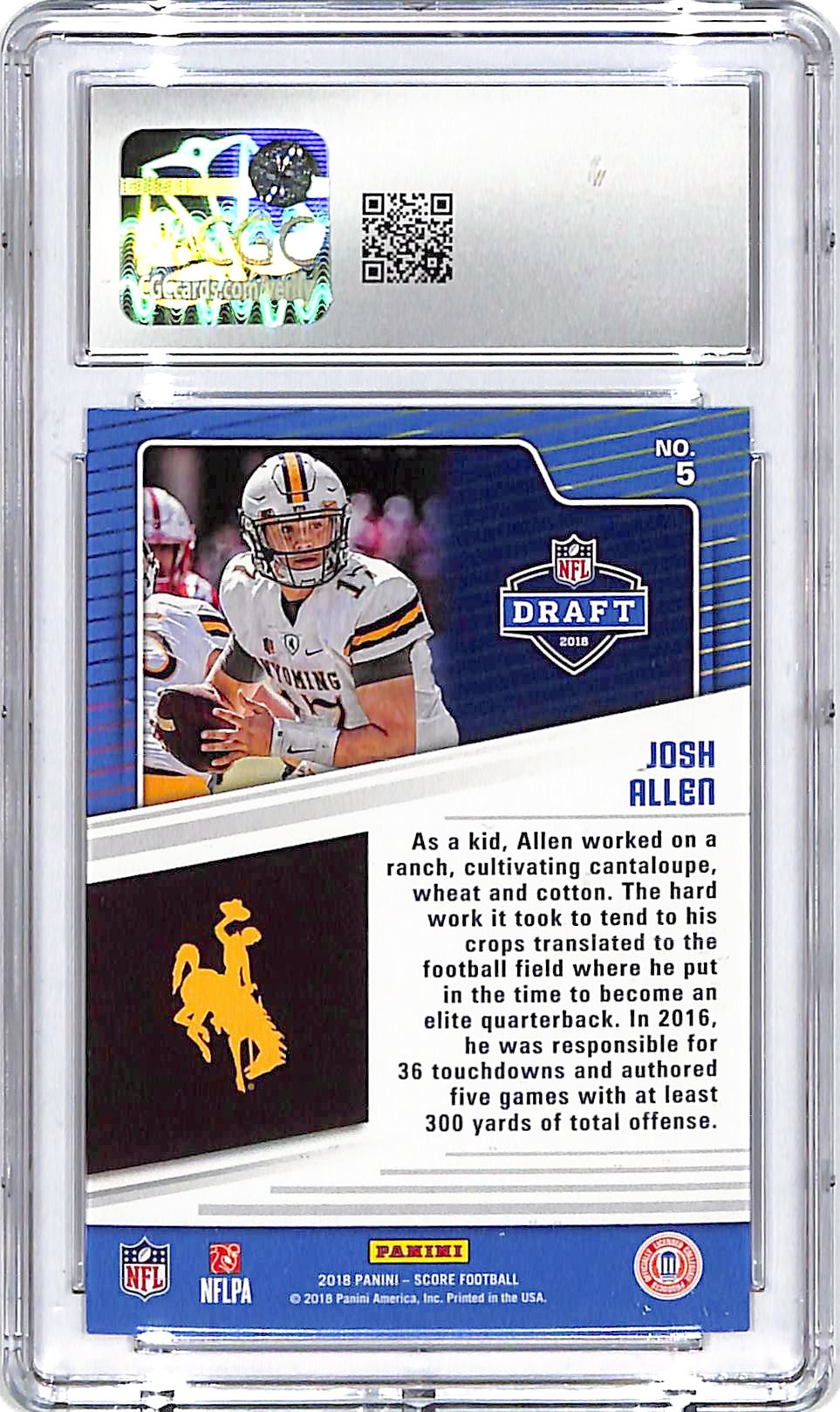 2018 Score Josh Allen NFL Draft Rookie RC #5 CGC 9 Bills