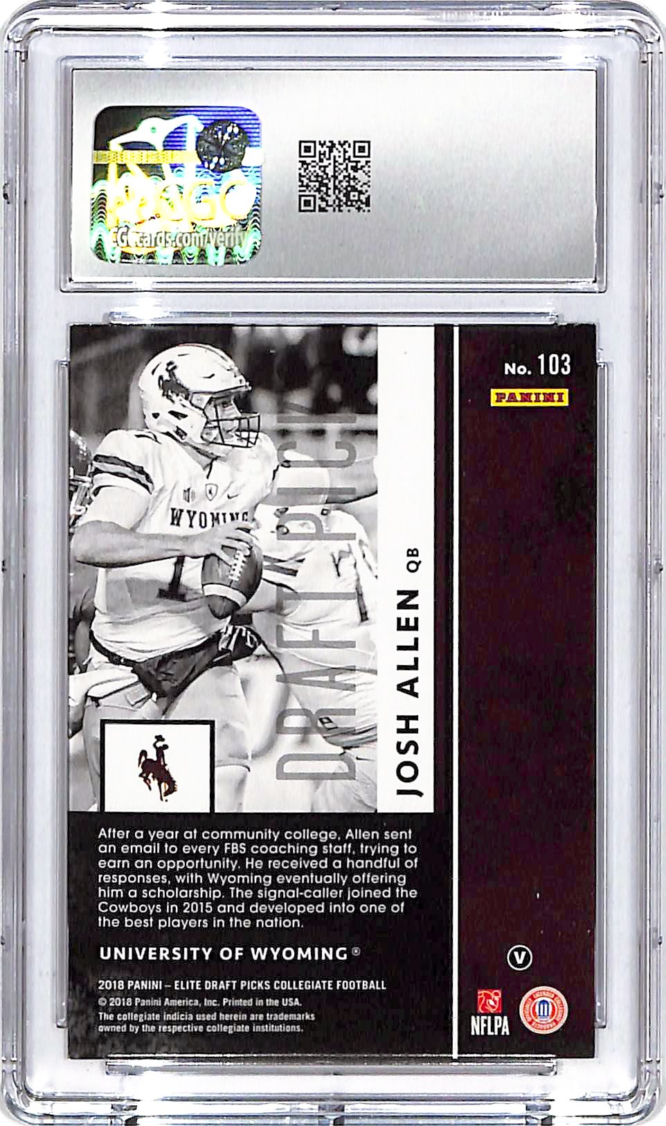 2018 Elite Draft Picks Josh Allen Rookie RC Variation #103 CGC 9 Bills
