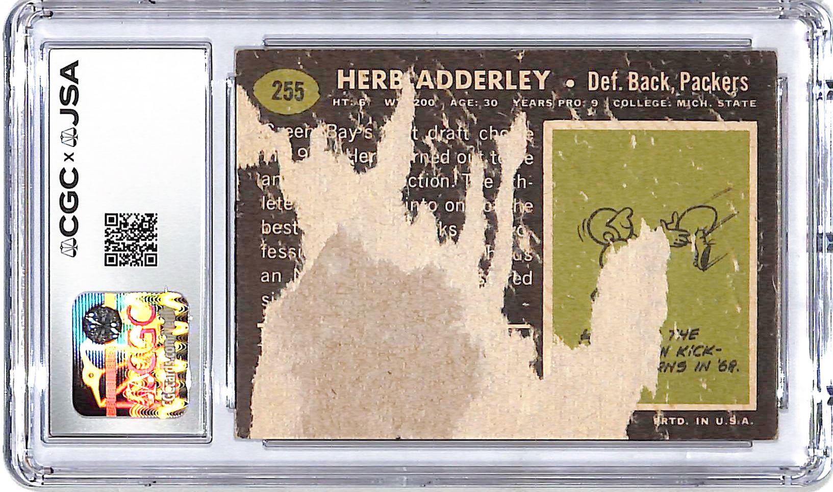 1969 Topps Herb Adderley Auto Autograph CGC Authentic Packers