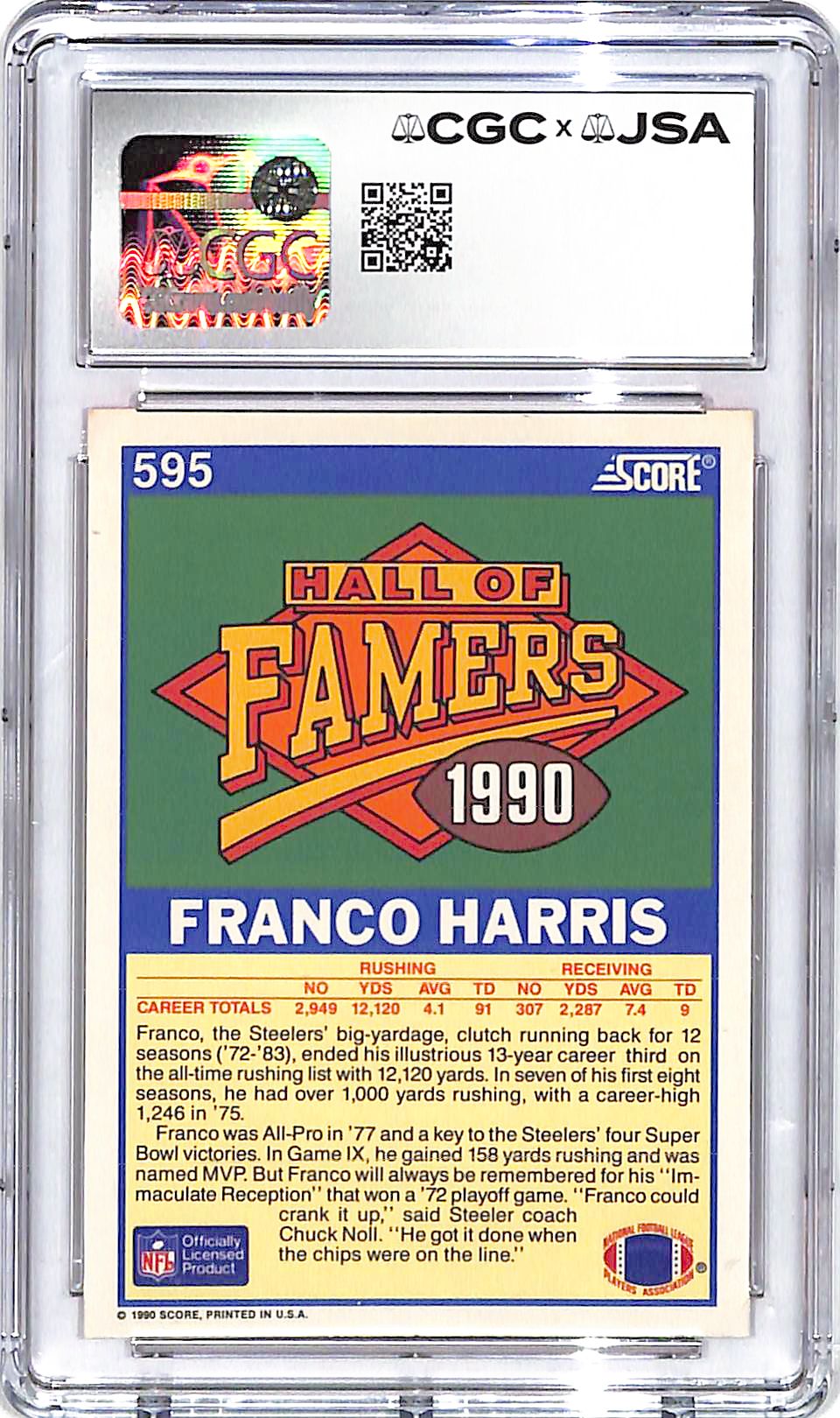 1990 Score Franco Harris Hall of Fame Auto Autograph CGC Authentic Steelers