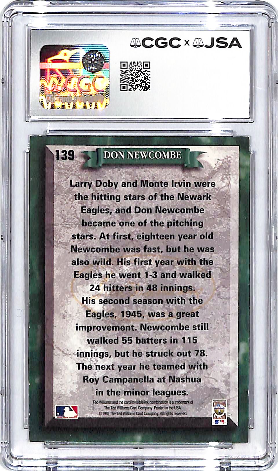 1993 Ted Williams Collection Don Newcombe Auto Autograph CGC Authentic Dodgers