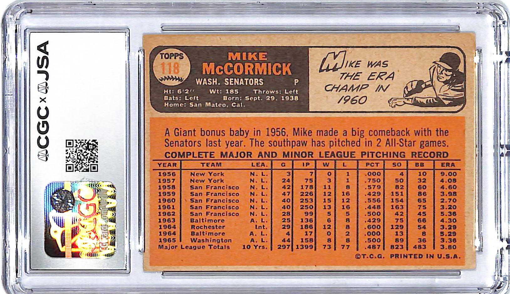 1966 Topps Mike McCormick Auto Autograph CGC Authentic Senators