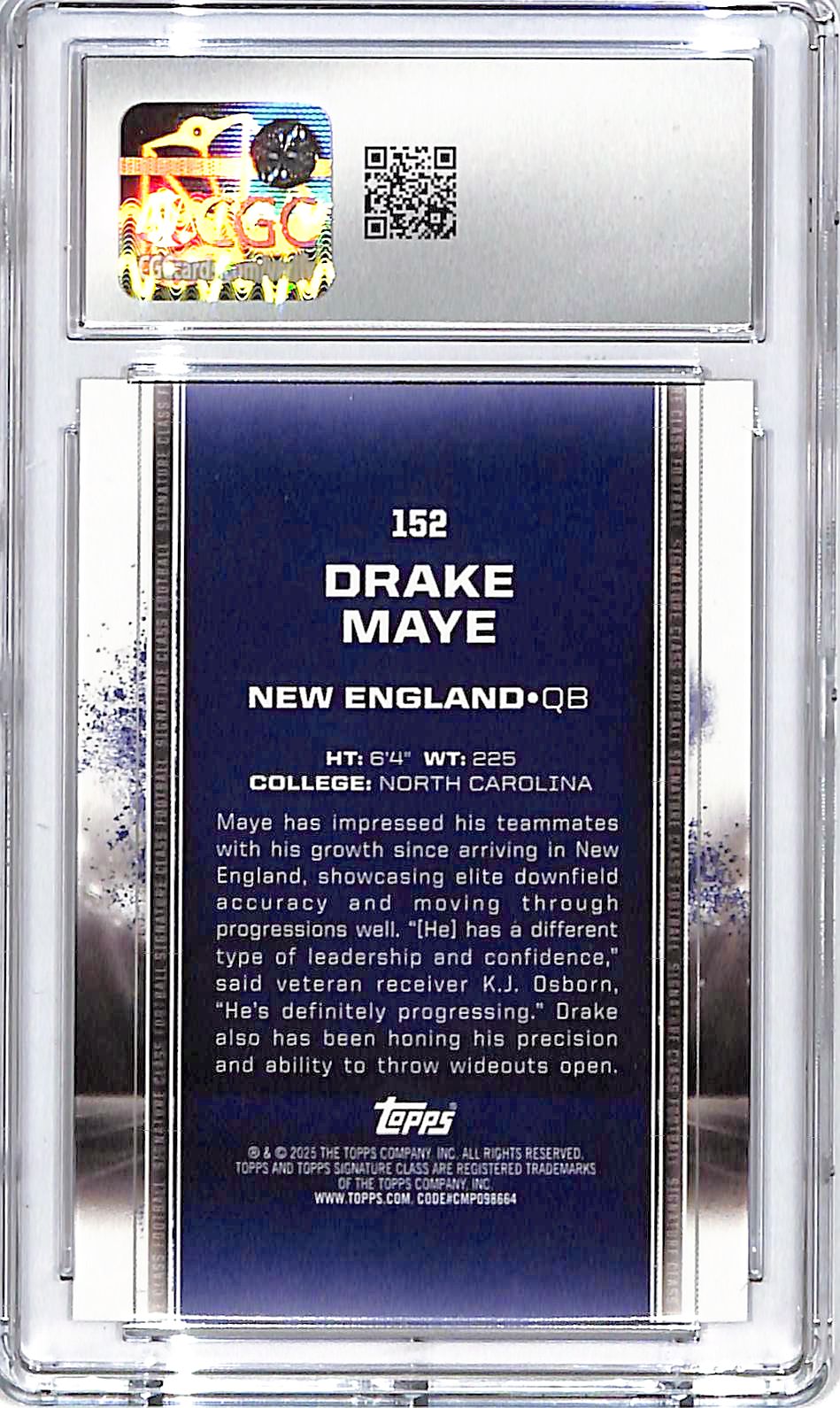2024 Topps Signature Class Drake Maye Rookie RC Bronze CGC 10 Patriots