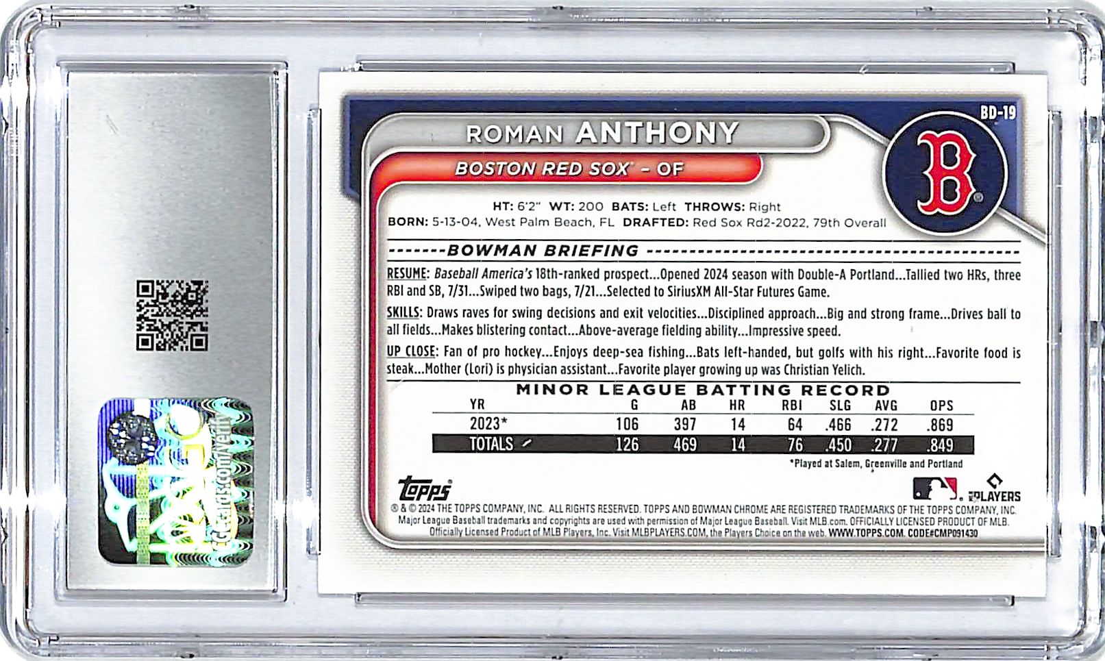 2024 Bowman Draft Roman Anthony Rookie RC BD-19 CGC 9.5 Red Sox