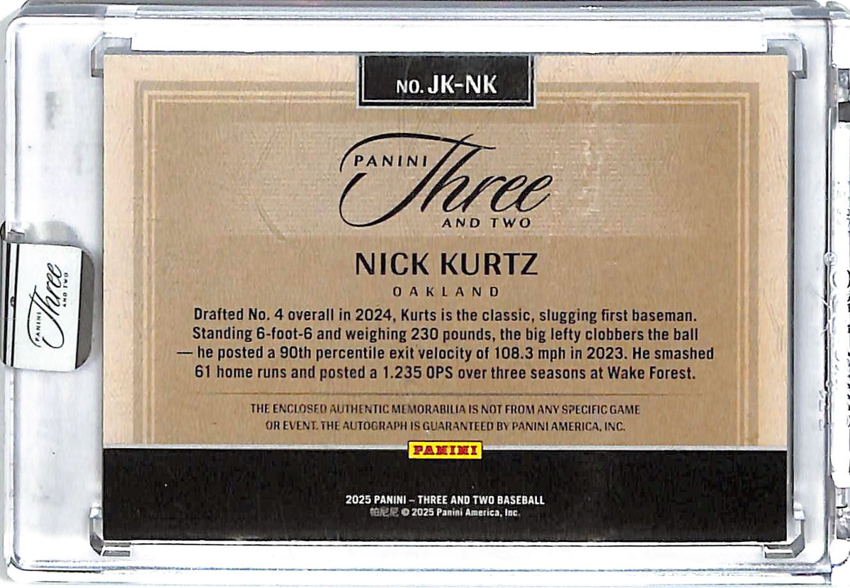 2025 Panini Three and Two Nick Kurtz Auto Autograph Rookie RC Patch Jersey /49 Athletics