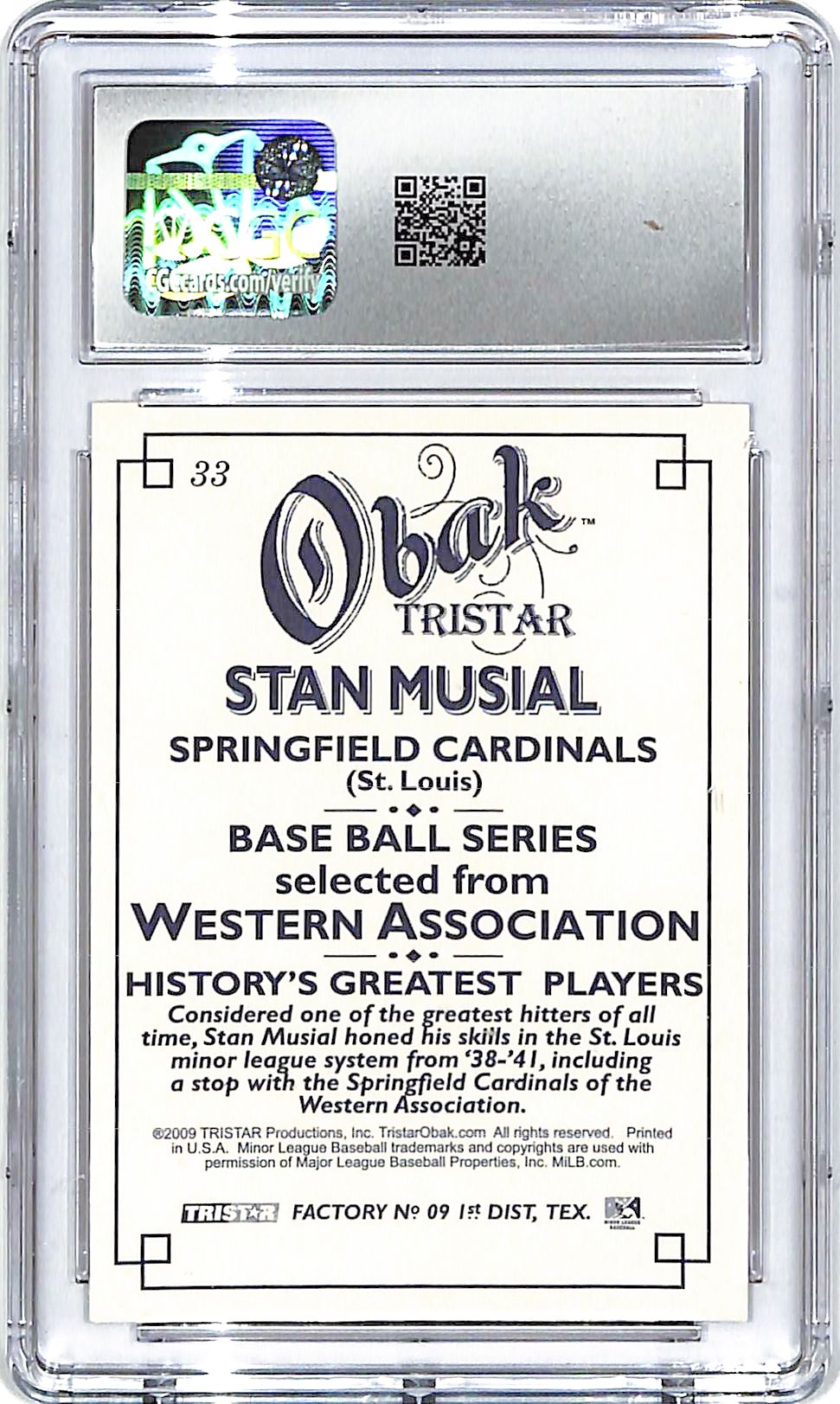 2009 Tristar Obak Stan Musial #33 CGC 9