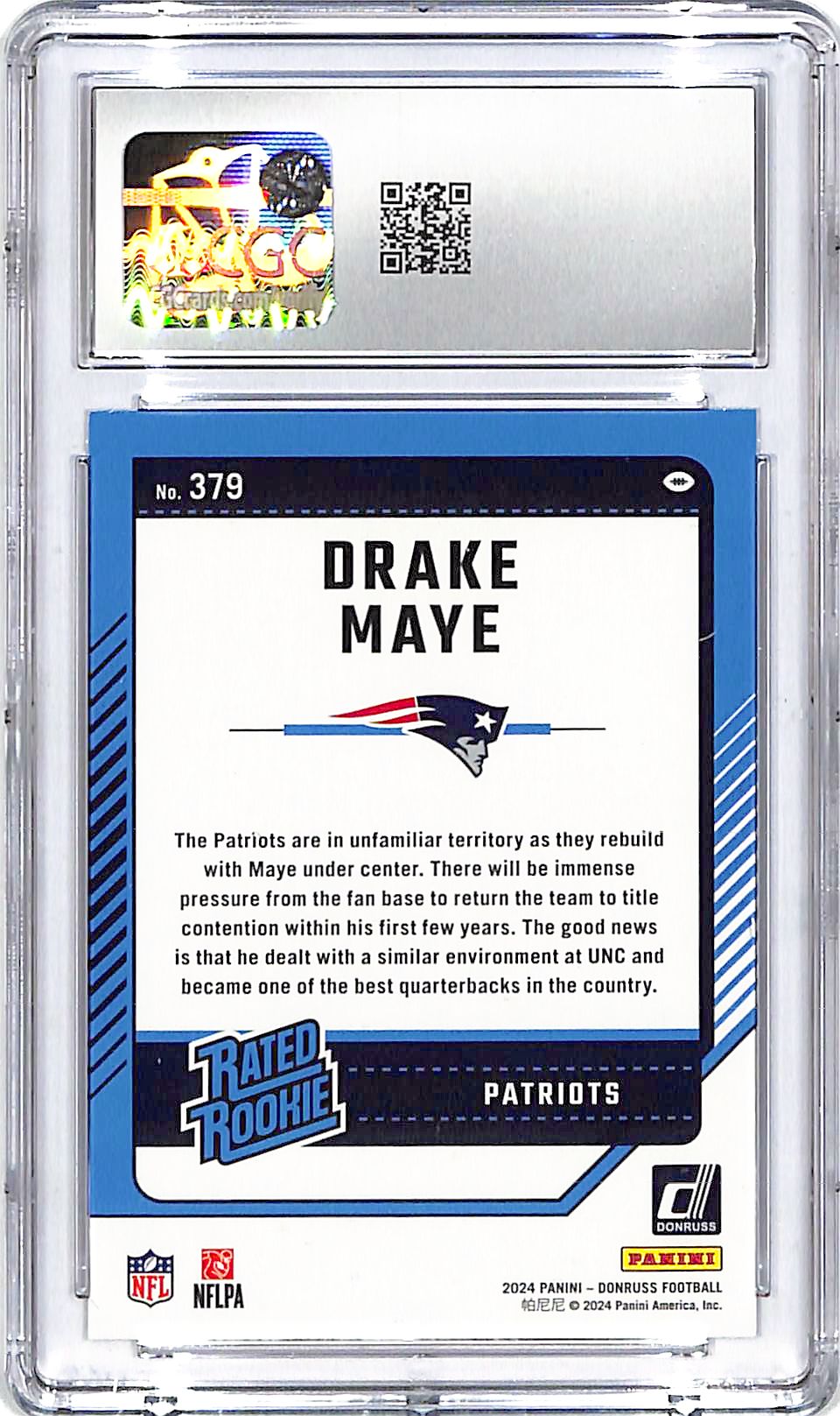 2024 Donruss Drake Maye Rated Rookie RC #379 CGC 10 Patriots