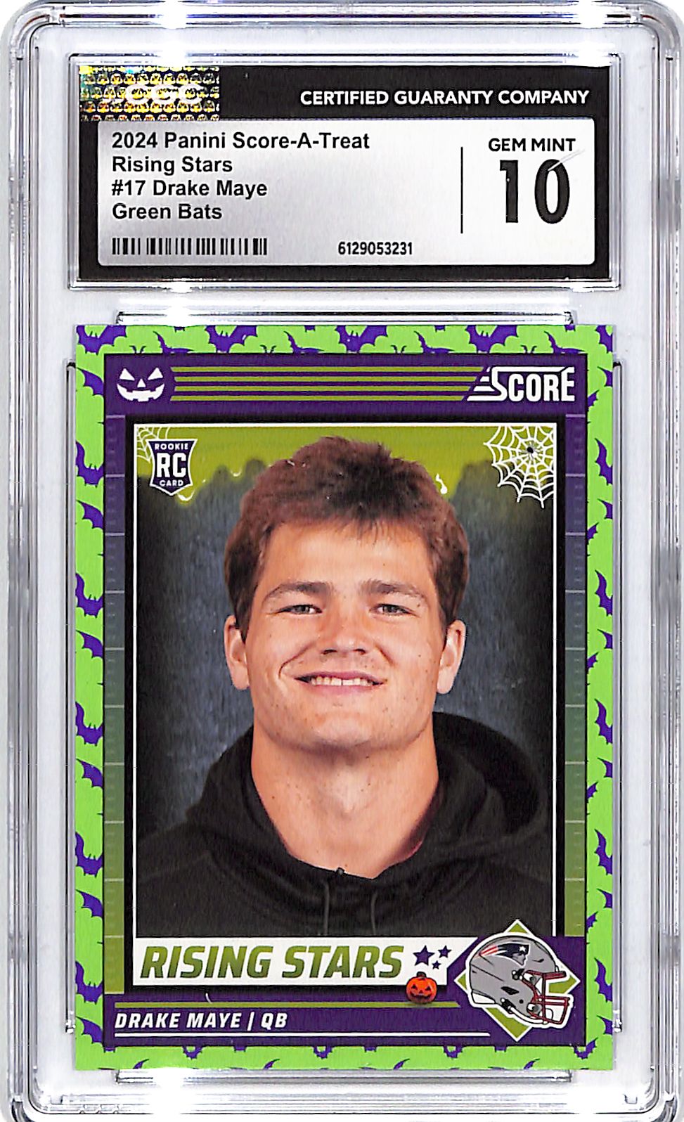 2024 Score A Treat Drake Maye Rising Stars Green Bats Rookie RC CGC 10 Patriots
