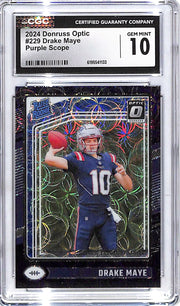 2024 Donruss Optic Drake Maye Rated Rookie RC Purple Scope CGC 10 Patriots