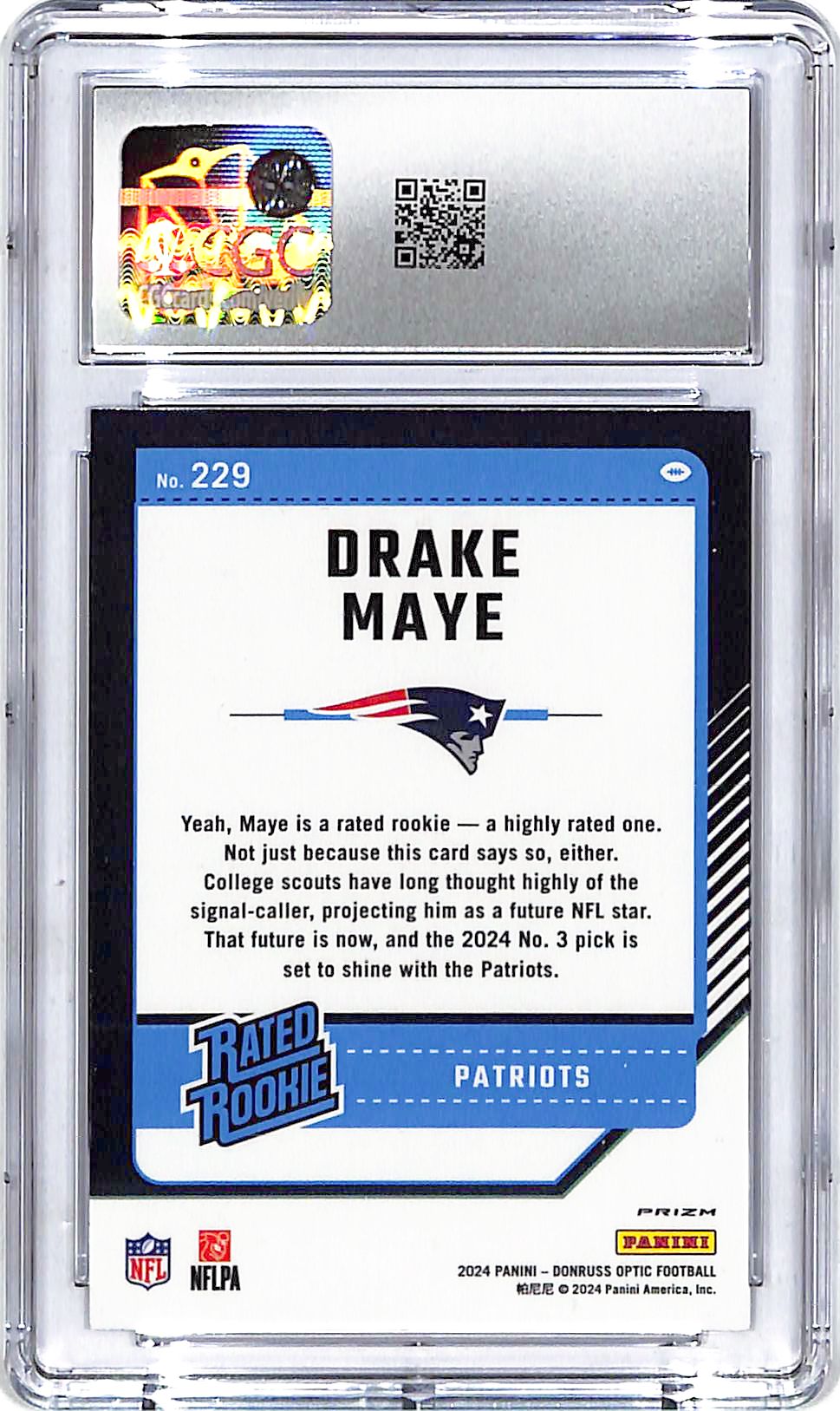 2024 Donruss Optic Drake Maye Rated Rookie RC Purple Scope CGC 10 Patriots