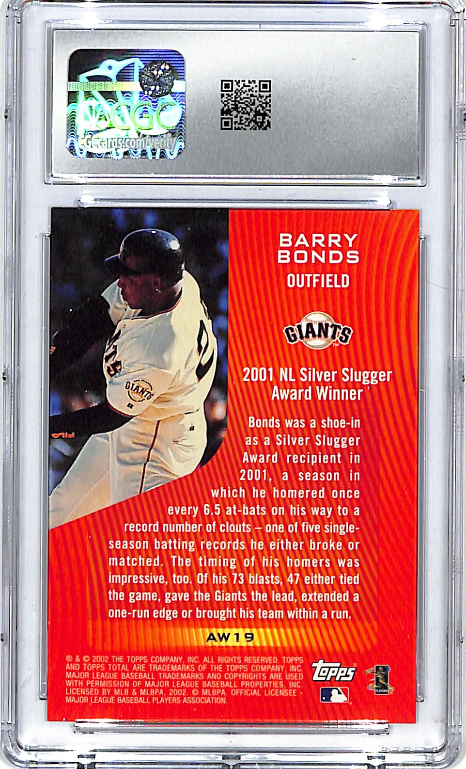 2002 Topps Total Barry Bonds Award Winners AW19 CGC 9.5 Giants