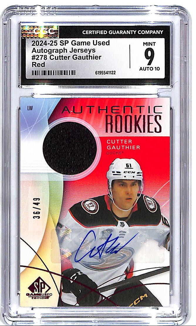 2024-25 SP Game Used Cutter Gauthier Auto Autograph Rookie RC Patch Jersey Red /49 CGC 9