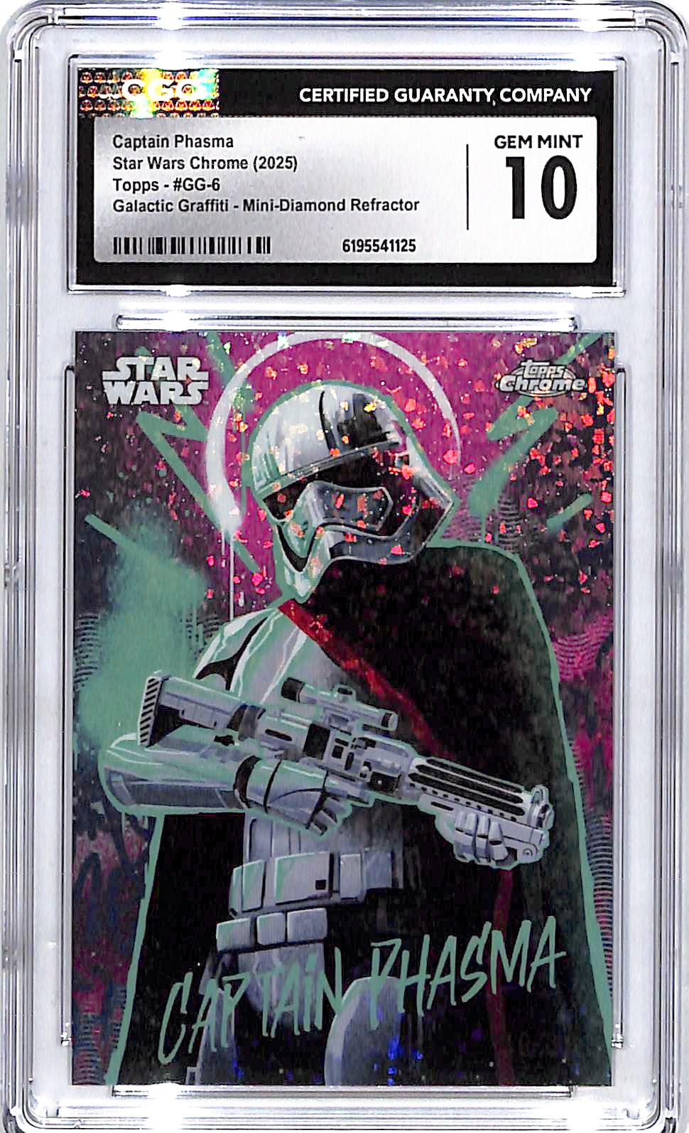 2025 Topps Star Wars Chrome Captain Phasma Galactic Graffiti Mini Diamond Refractor CGC 10 /50