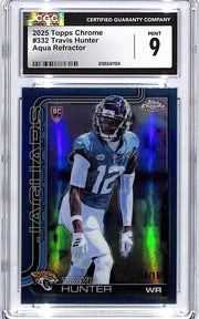 2025 Topps Chrome Travis Hunter Rookie RC Aqua Refractor /199 CGC 9 Jaguars