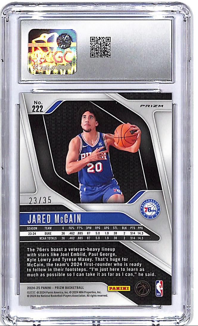 2024-25 Prizm Jared McCain Rookie RC Red Lazer /35 CGC 10 76ers