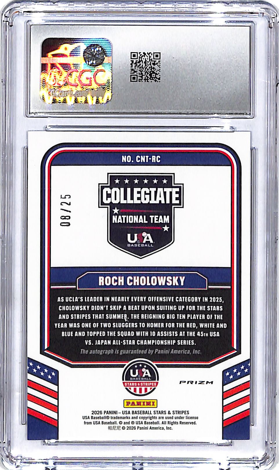 2026 Stars and Stripes Roch Cholowsky Auto Autograph Rookie RC Mojo Prizm /25 CGC 10