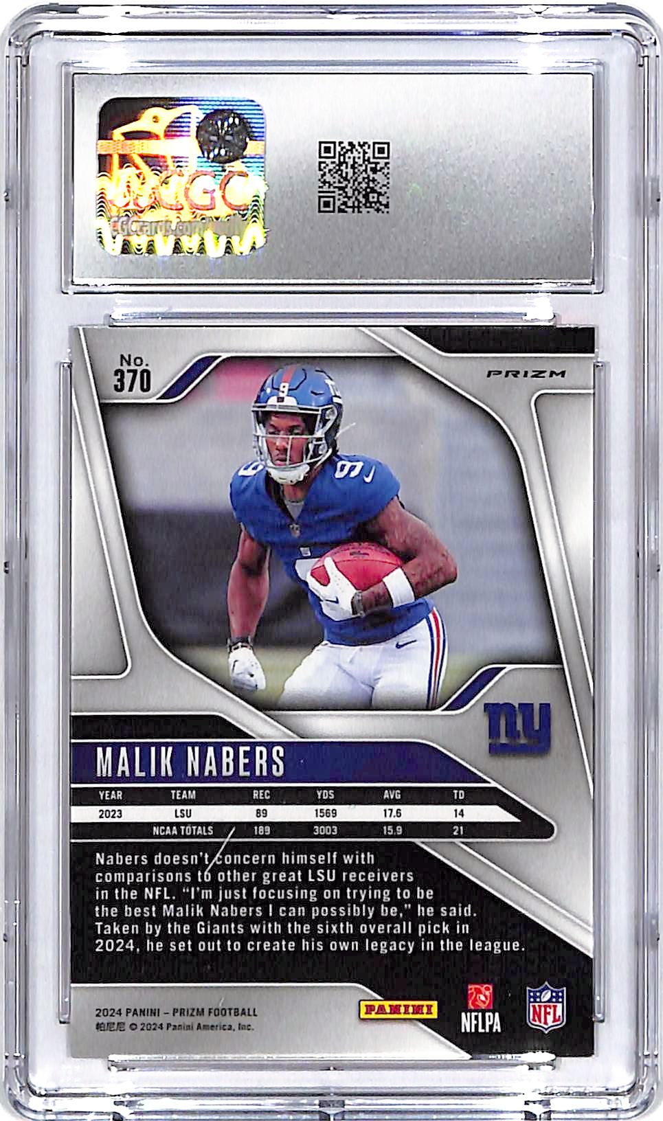 2024 Prizm Malik Nabers Rookie RC Lazer CGC 10 Giants
