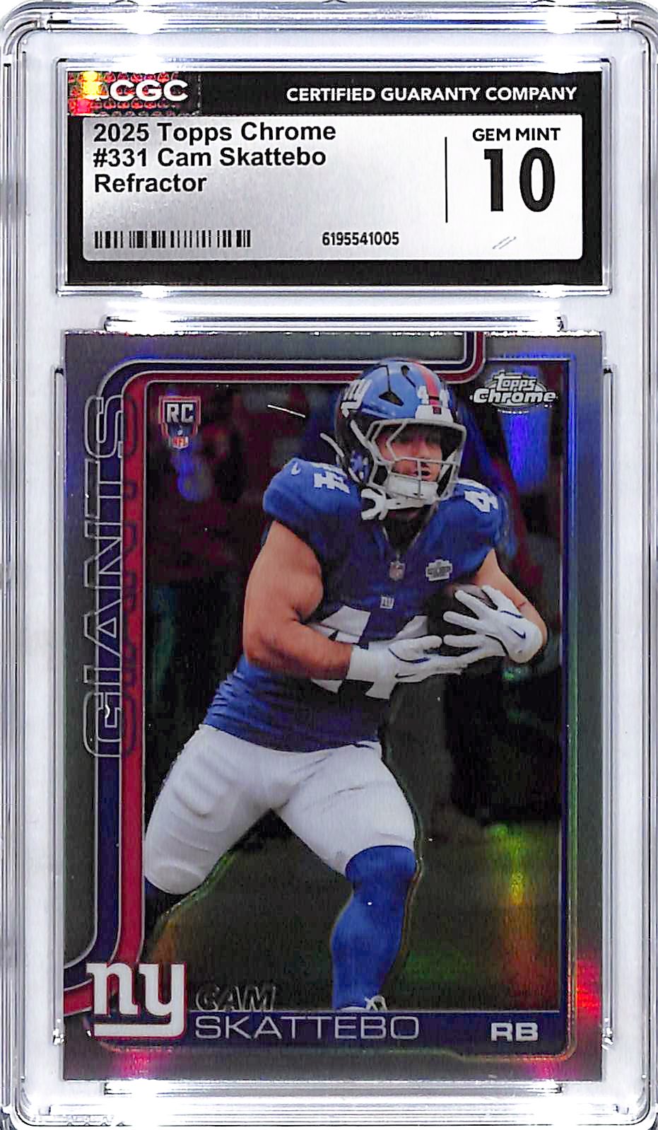 2025 Topps Chrome Cam Skattebo Rookie RC Refractor CGC 10 Giants