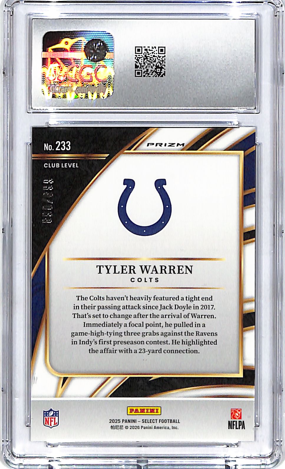 2025 Select Tyler Warren Rookie RC Copper Shock /899 CGC 10 Colts