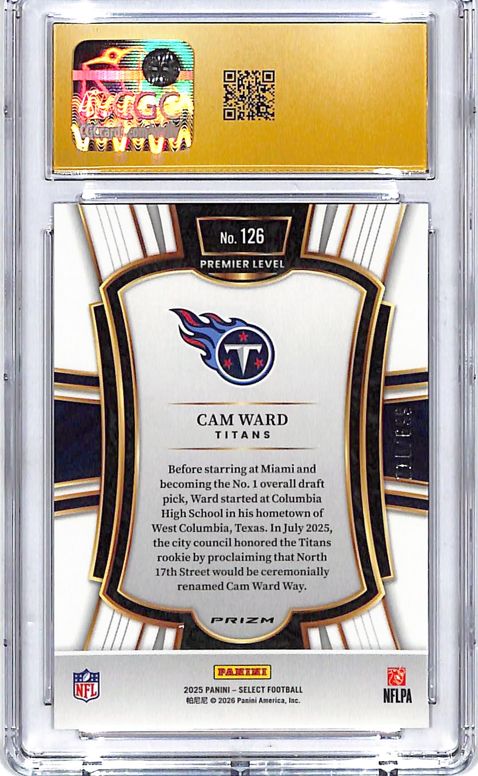 2025 Select Cam Ward Rookie RC Purple Shock /699 CGC 10 Pristine Titans