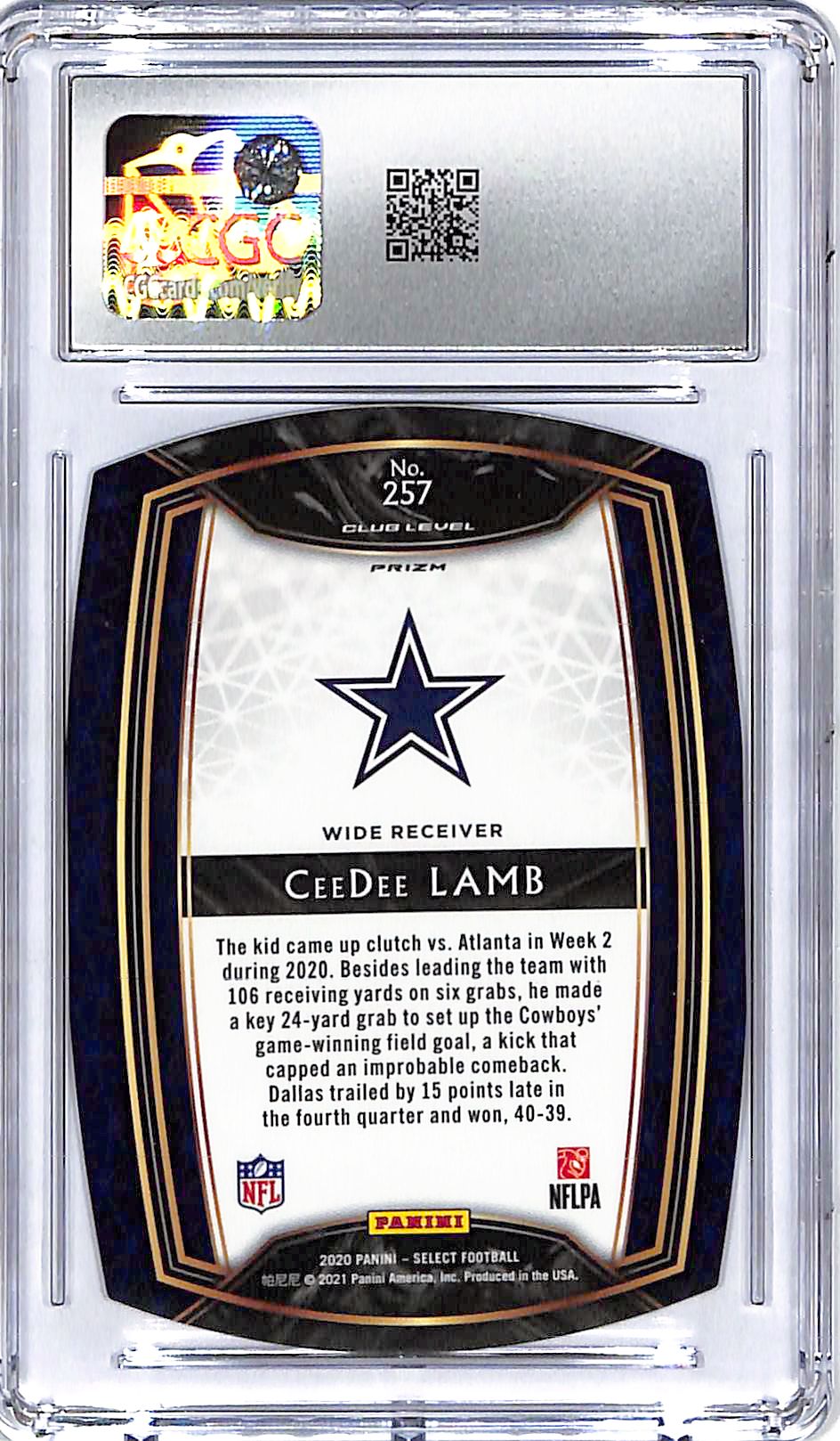 2020 Select CeeDee Lamb Rookie RC White Die Cut CGC 10 Cowboys