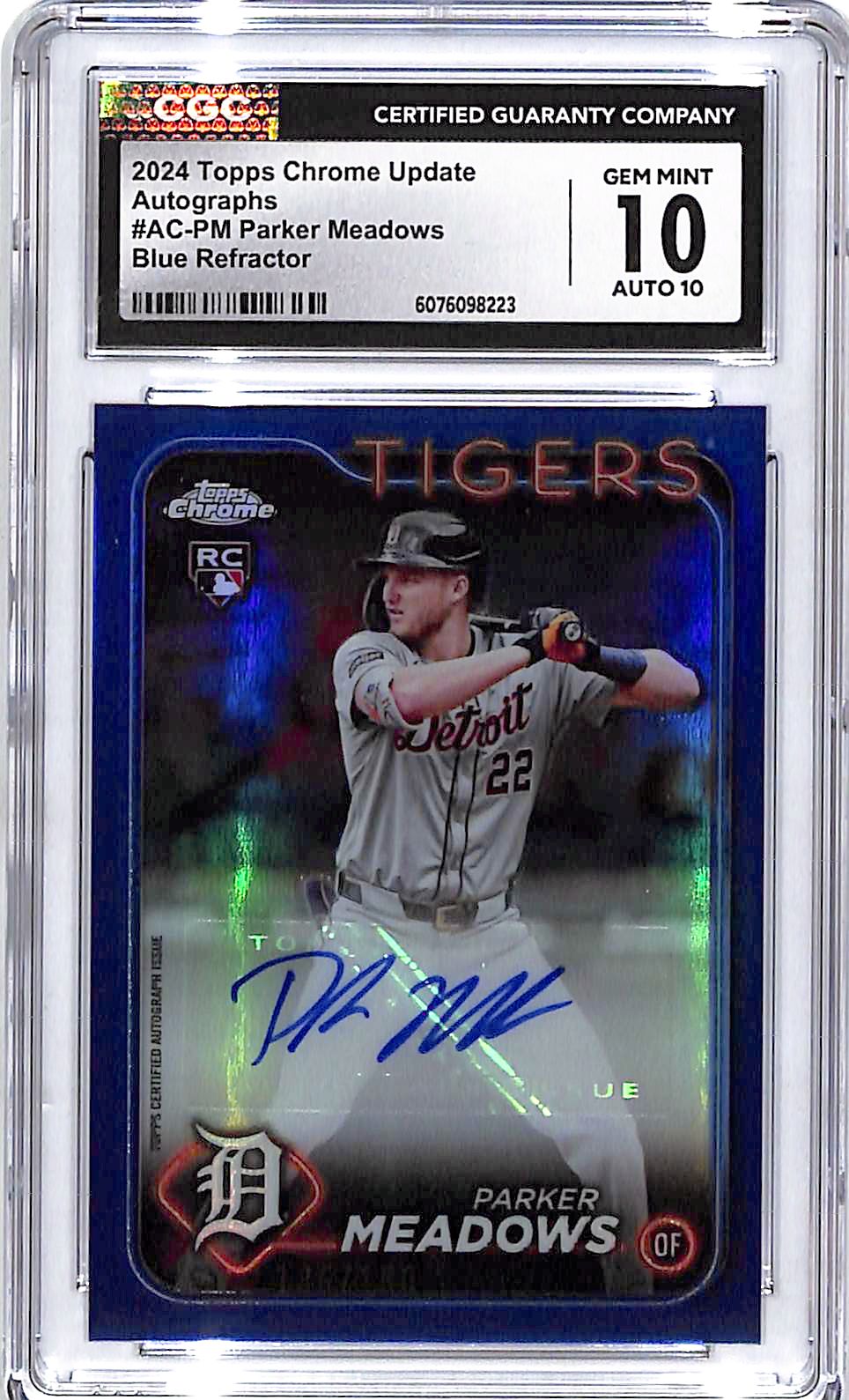 2024 Topps Chrome Update Parker Meadows Auto Autograph Rookie RC Blue Refractor CGC 10 /150