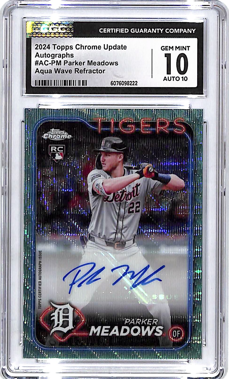 2024 Topps Chrome Update Parker Meadows Auto Autograph Rookie RC Aqua Wave Refractor CGC 10 /199