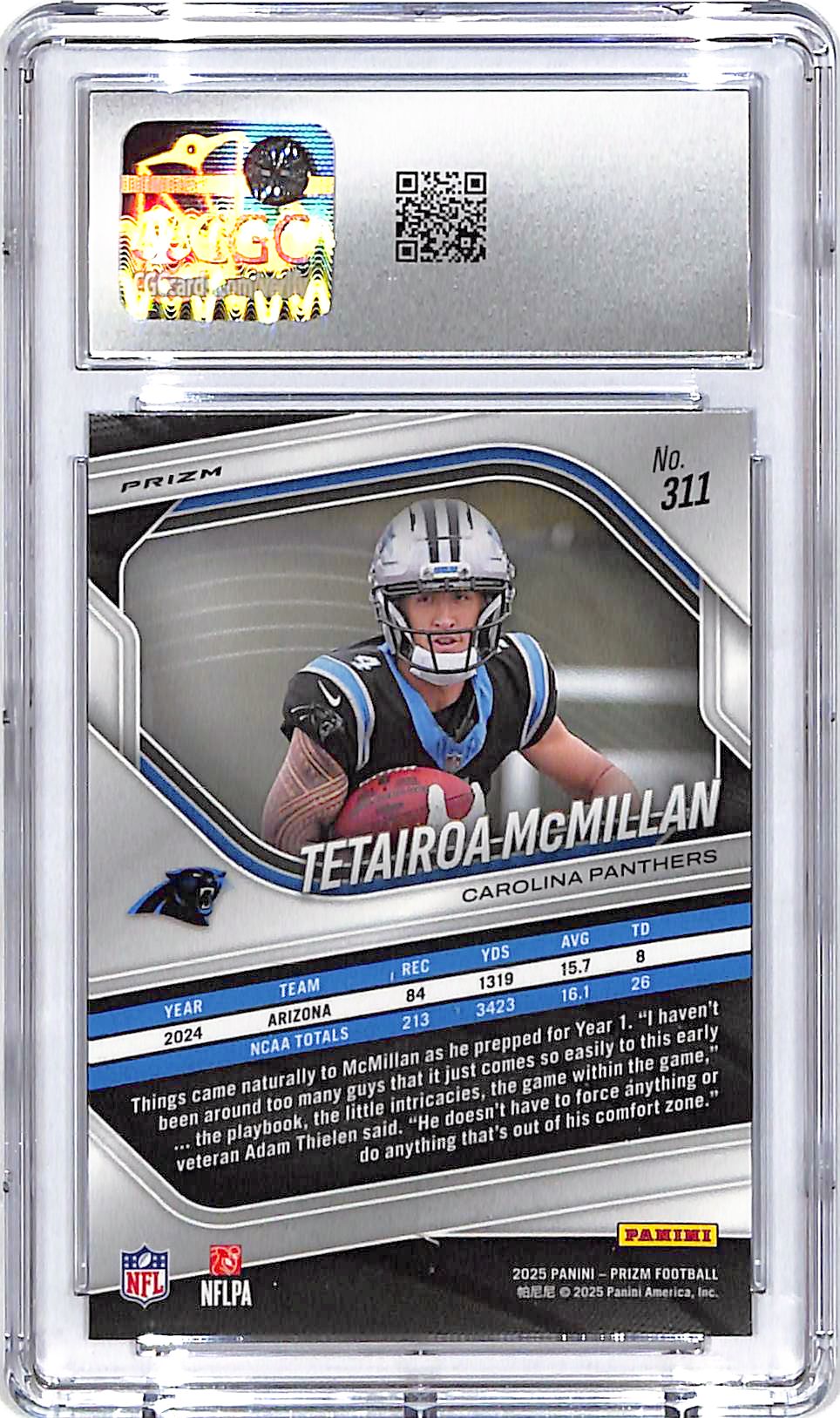2025 Prizm Tetairoa McMillan Rookie RC Lazer CGC 9 Panthers