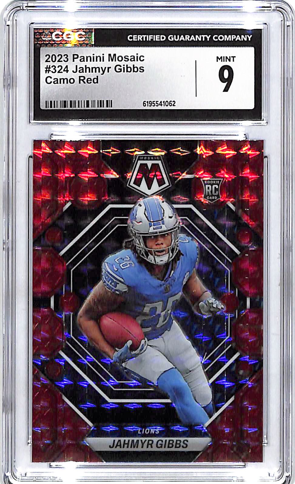 2023 Mosaic Jahmyr Gibbs Rookie RC Red Camo CGC 9 Lions