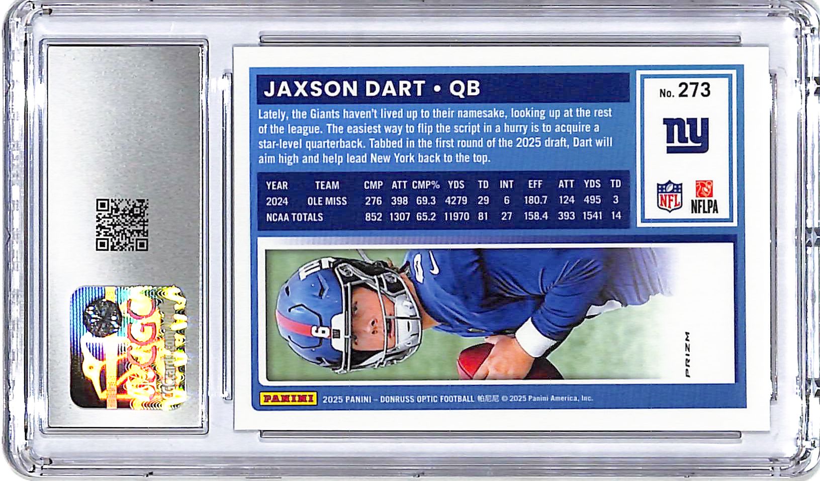 2025 Donruss Optic Jaxson Dart Rated Rookie RC Holo CGC 9 Giants