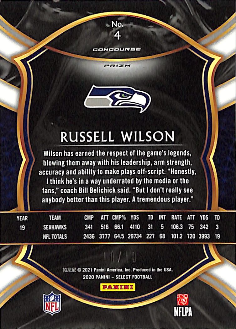 2020 Select Russell Wilson Gold /10 Seahawks