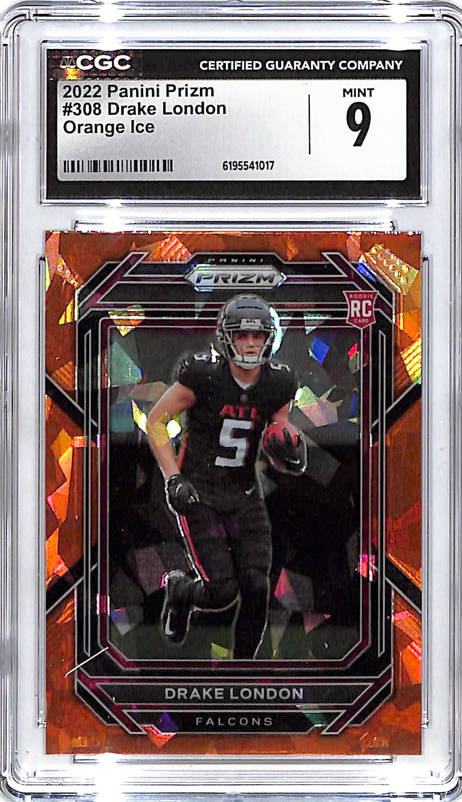2022 Prizm Drake London Rookie RC Orange Cracked Ice CGC 9 Falcons