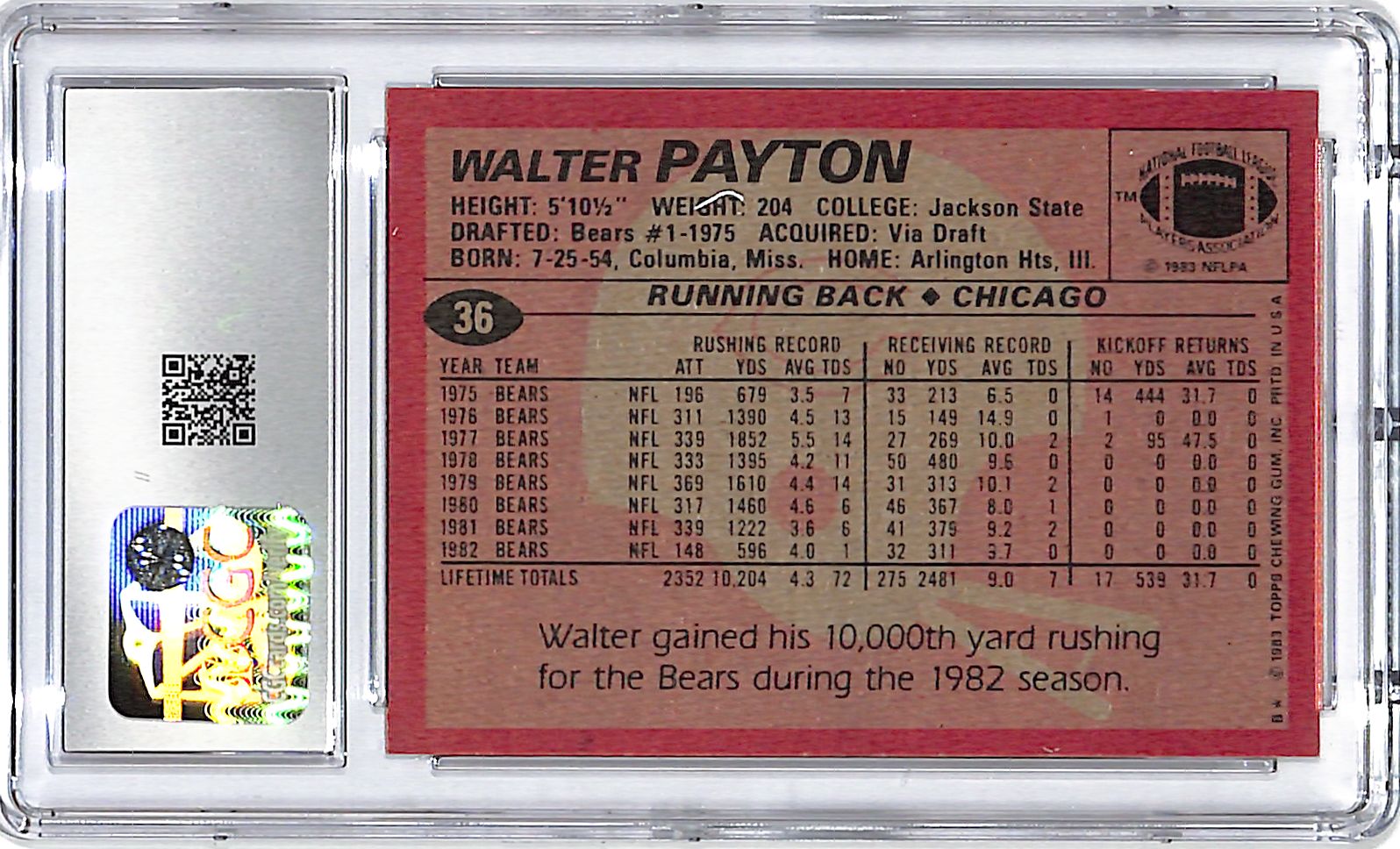 1983 Topps Walter Payton #36 CGC 8 Bears