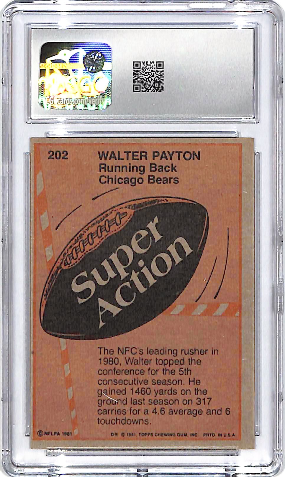 1981 Topps Walter Payton Super Action #202 CGC 8 Bears