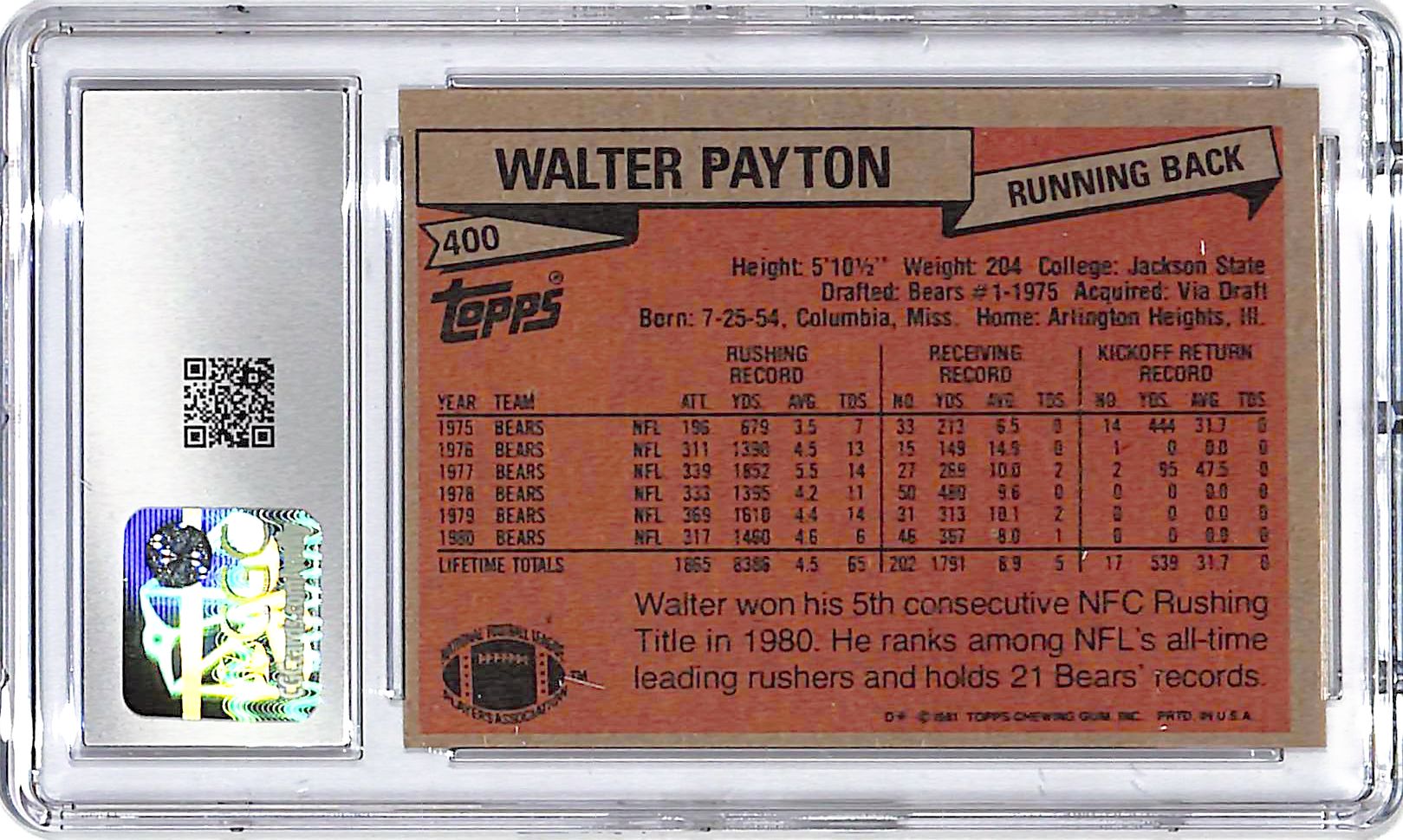 1981 Topps Walter Payton All Pro #400 CGC 8 Bears
