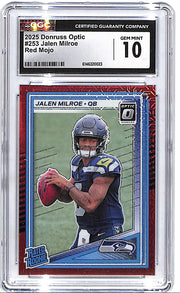 2025 Donruss Optic Jalen Milroe Rated Rookie RC Red Mojo CGC 10 Seahawks