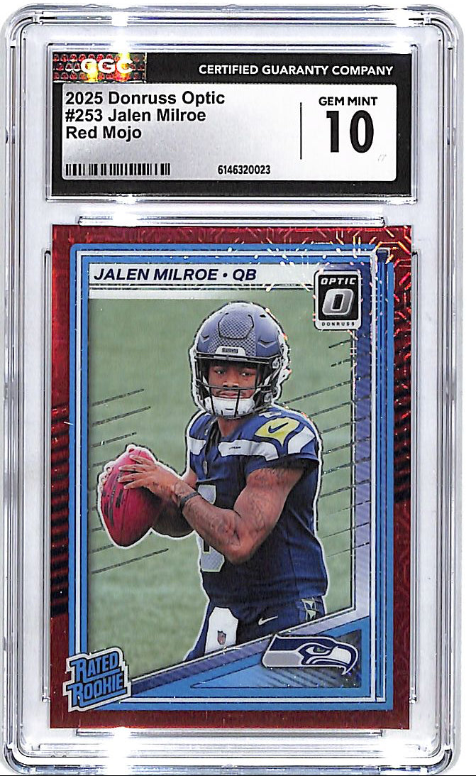2025 Donruss Optic Jalen Milroe Rated Rookie RC Red Mojo CGC 10 Seahawks