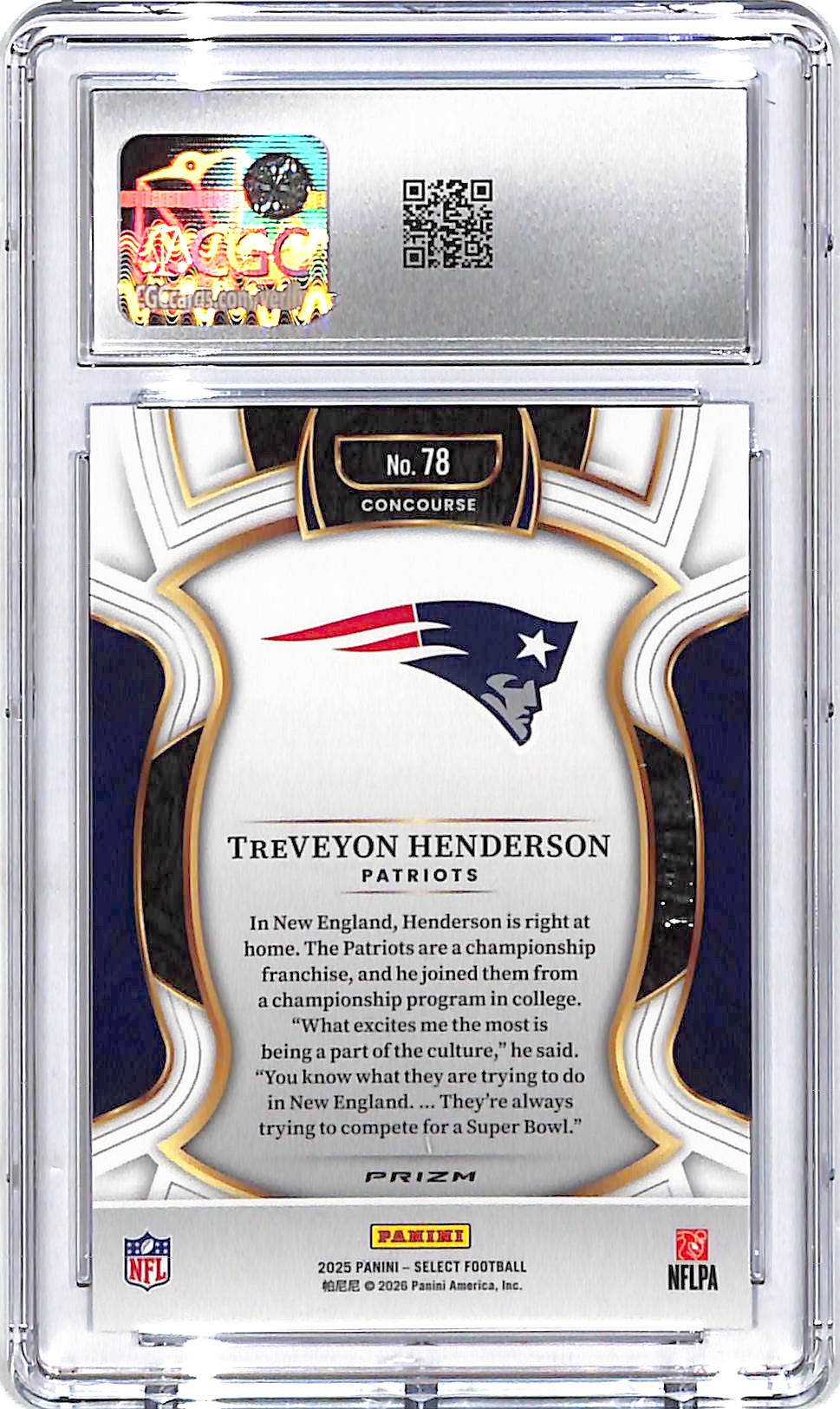 2025 Select TreVeyon Henderson Rookie RC Blue /249 CGC 10 Patriots