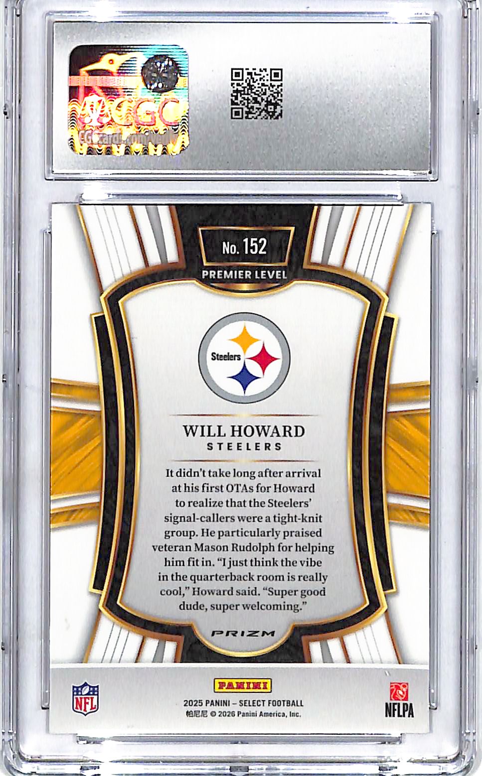 2025 Select Will Howard Rookie RC Black and Red Shock CGC 10 Steelers