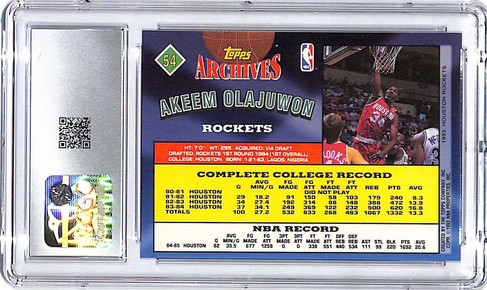 1992-93 Topps Archives Akeem Olajuwon Gold #54 CGC 9.5 Rockets