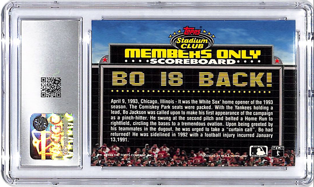1992 Stadium Club Members Only Bo Jackson CGC 10 White Sox