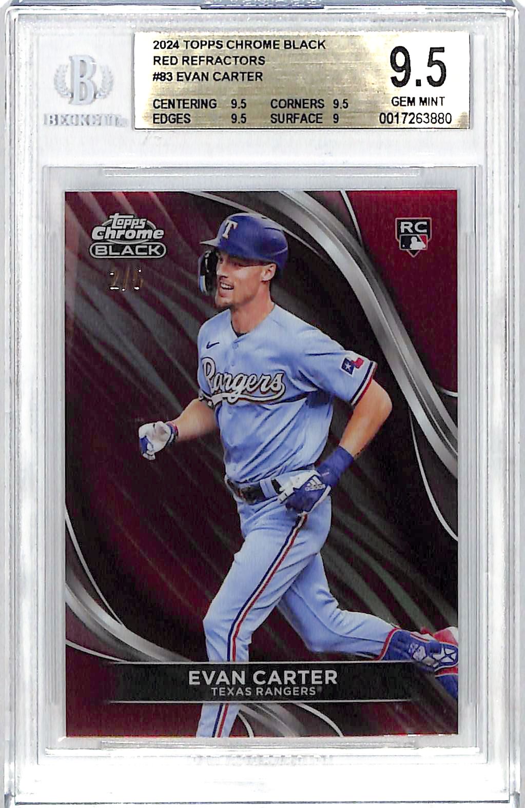 2024 Topps Chrome Black Evan Carter Red Refractor Rookie RC /5 BGS 9.5 Rangers