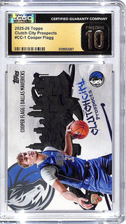 2025-26 Topps Cooper Flagg Clutch City Prospects Rookie RC CGC 10 Pristine Mavericks