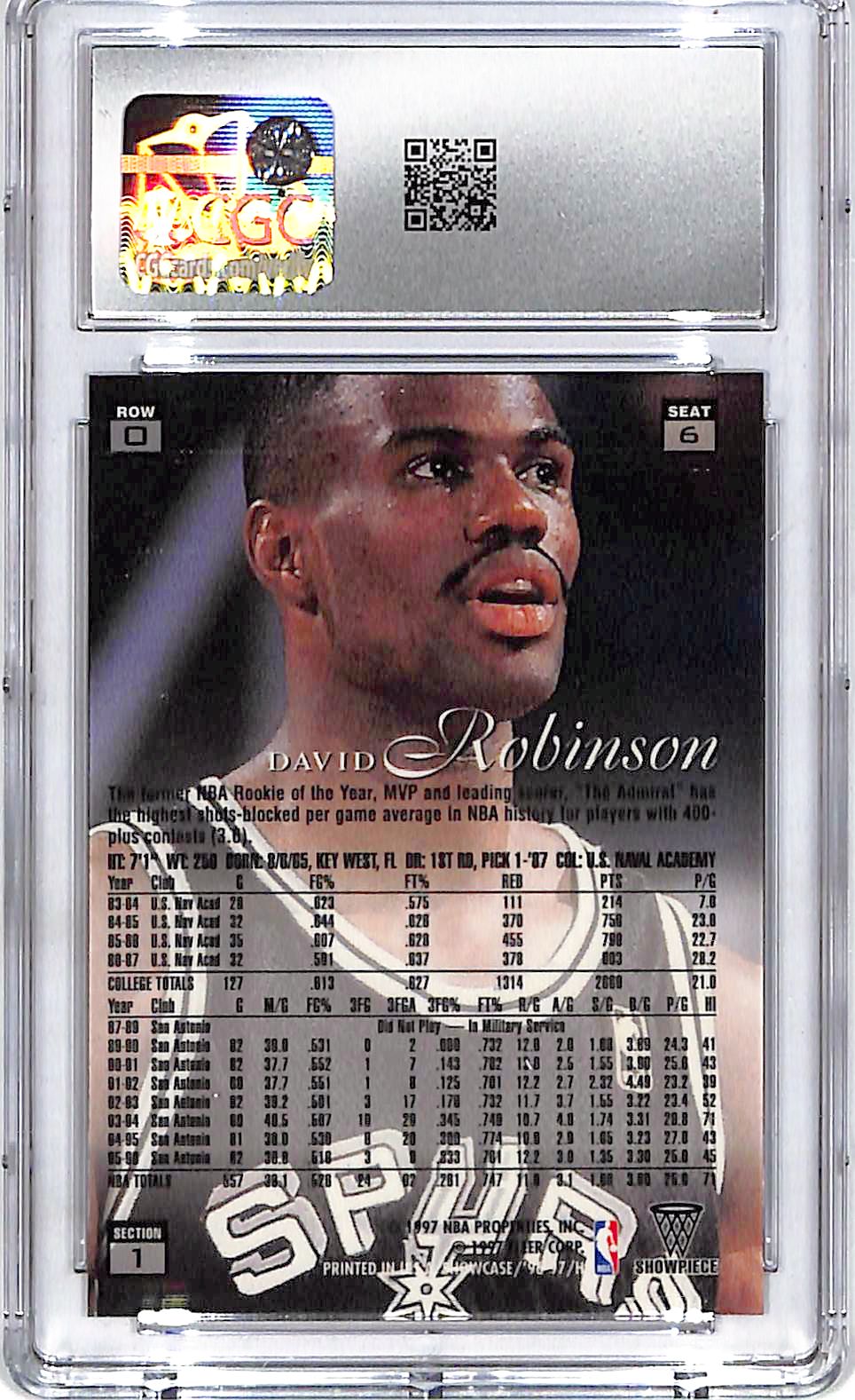 1996-97 Flair Showcase David Robinson Row 0 #6 CGC 8 Spurs
