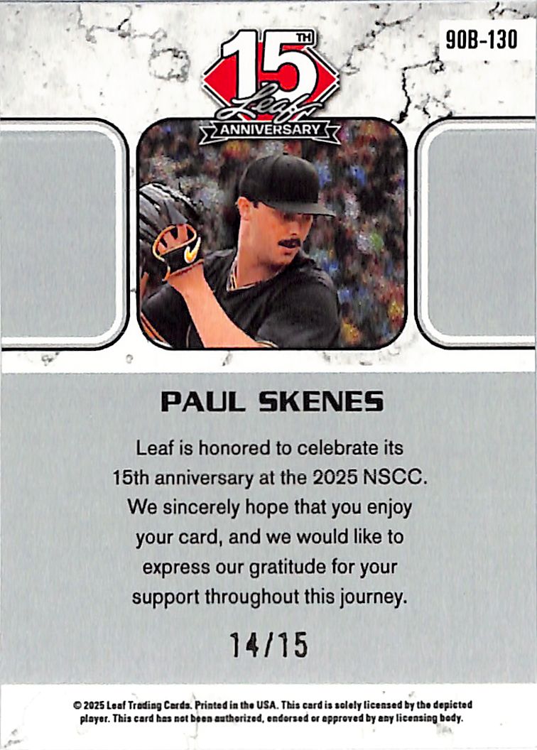 2025 Leaf 15th Anniversary Paul Skenes Lava /15 Pirates