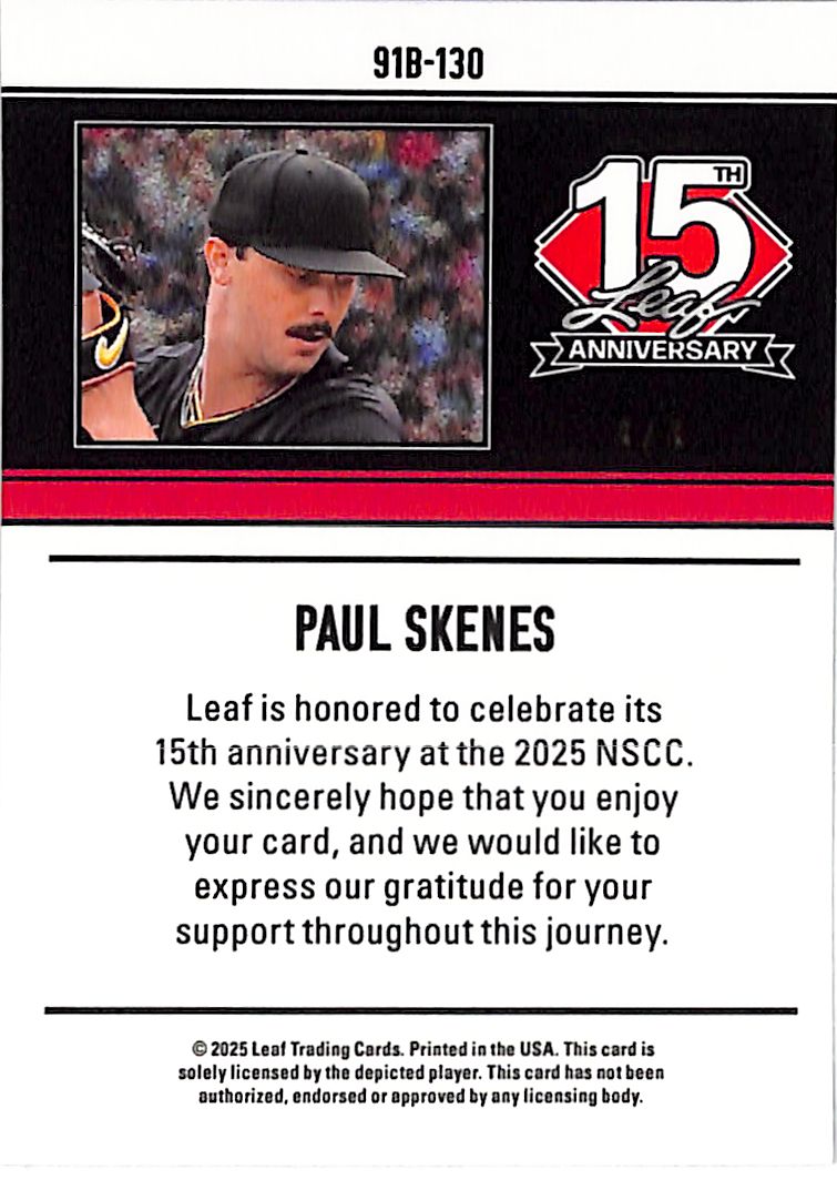 2025 Leaf 15th Anniversary Paul Skenes Orange Lava /4 Pirates