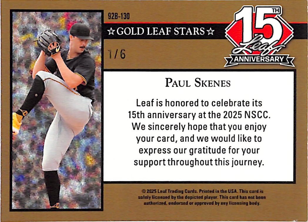 2025 Leaf 15th Anniversary Paul Skenes Green Dots /6  Pirates