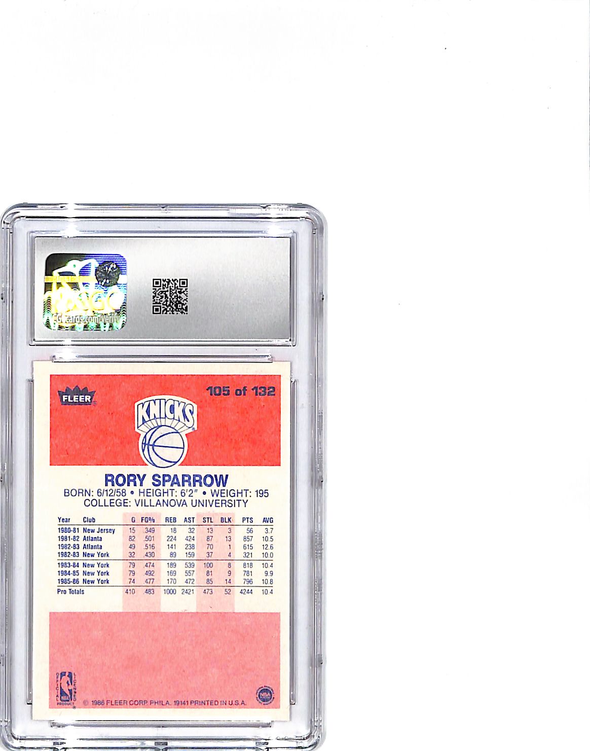 1986-87 Fleer Rory Sparrow #105 CGC 8 Knicks