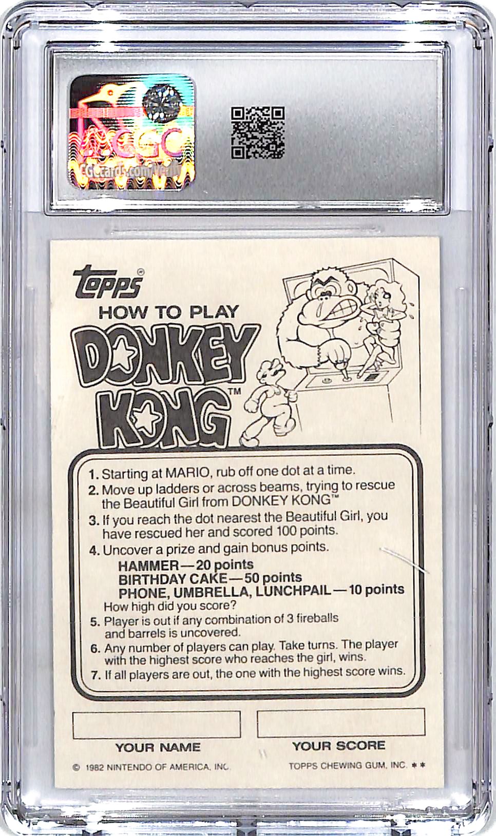 1982 Topps Donkey Kong Yellow Screen Scratch Off CGC 8.5