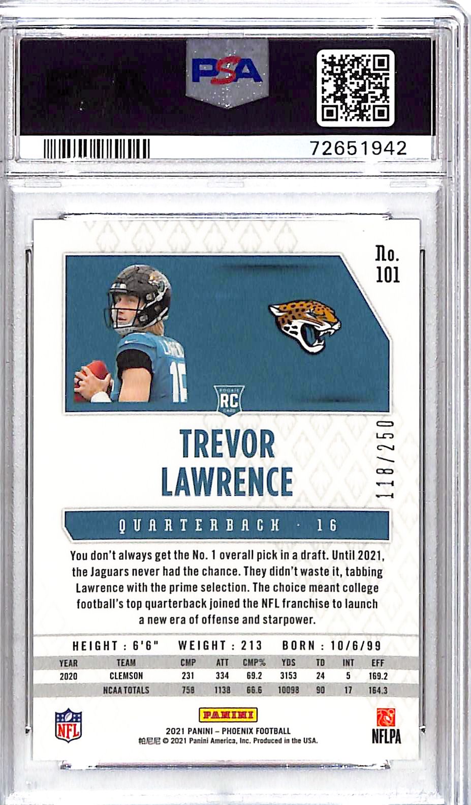 2021 Phoenix Trevor Lawrence Rookie RC Red / 250 PSA 9 Jaguars